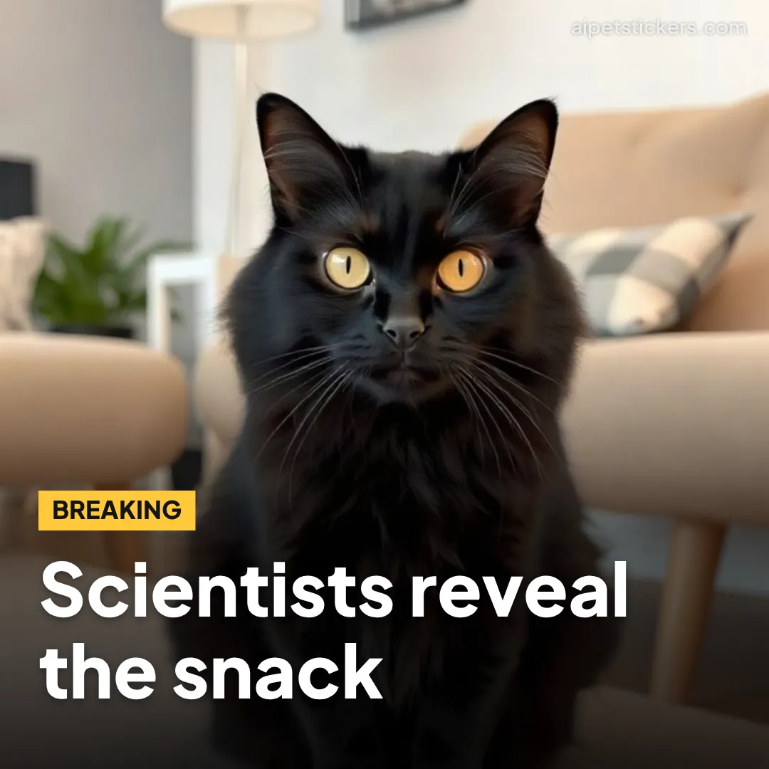 A square version: the same black cat with the headline Scientists reveal the snack, made with this tool